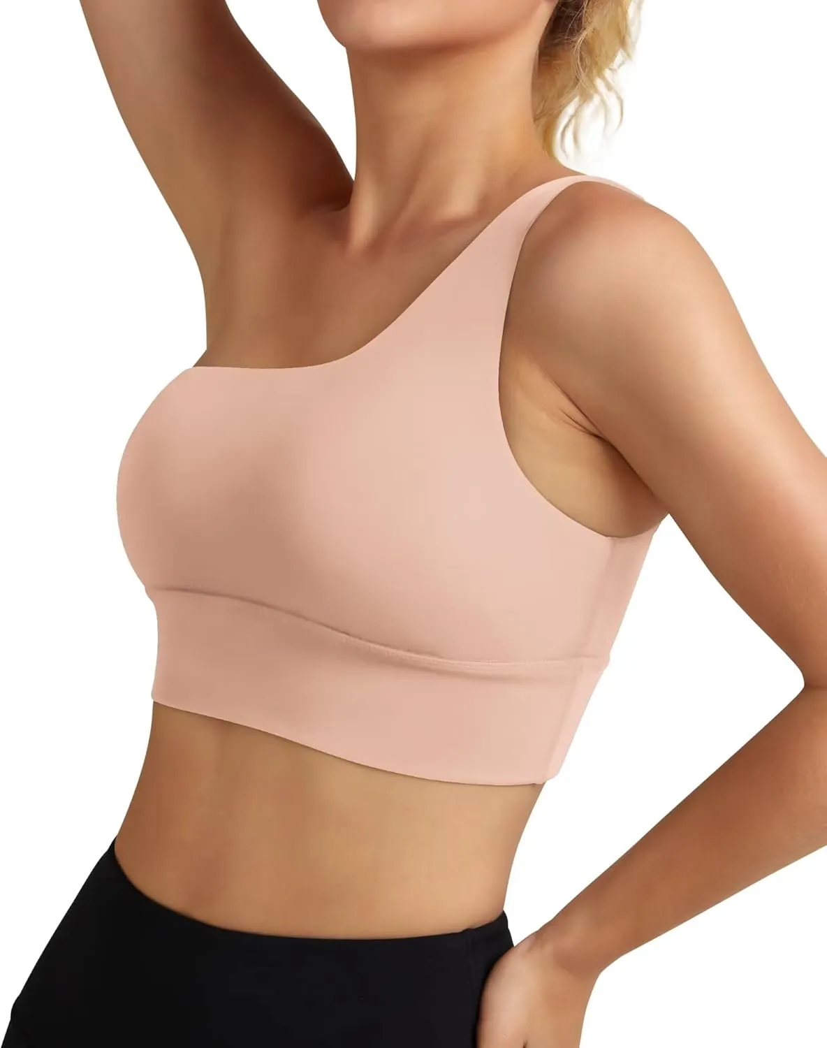 QUEENIEKE Womens One Shoulder Sports Bra Workout Strap Yoga Bras Cute Low Support Tops