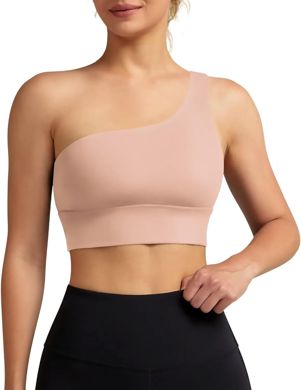 QUEENIEKE Womens One Shoulder Sports Bra Workout Strap Yoga Bras Cute Low Support Tops