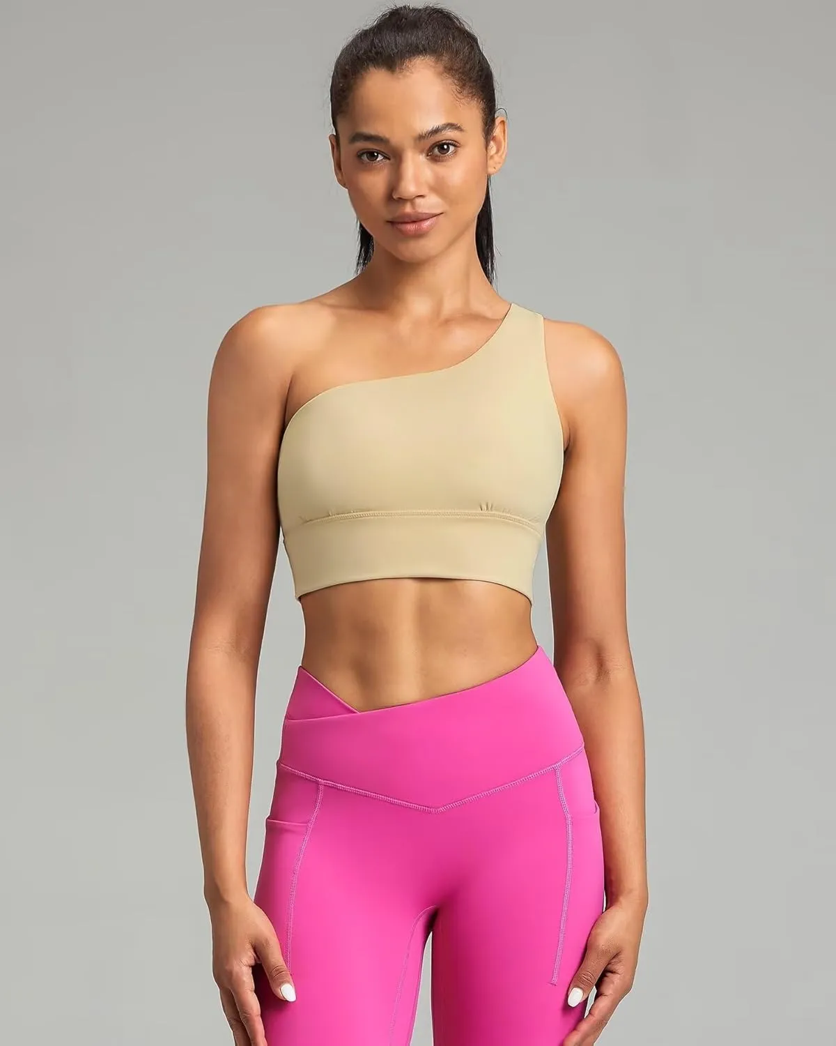 QUEENIEKE Womens One Shoulder Sports Bra Workout Strap Yoga Bras Cute Low Support Tops