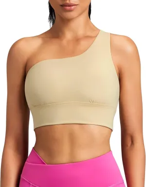 QUEENIEKE Womens One Shoulder Sports Bra Workout Strap Yoga Bras Cute Low Support Tops