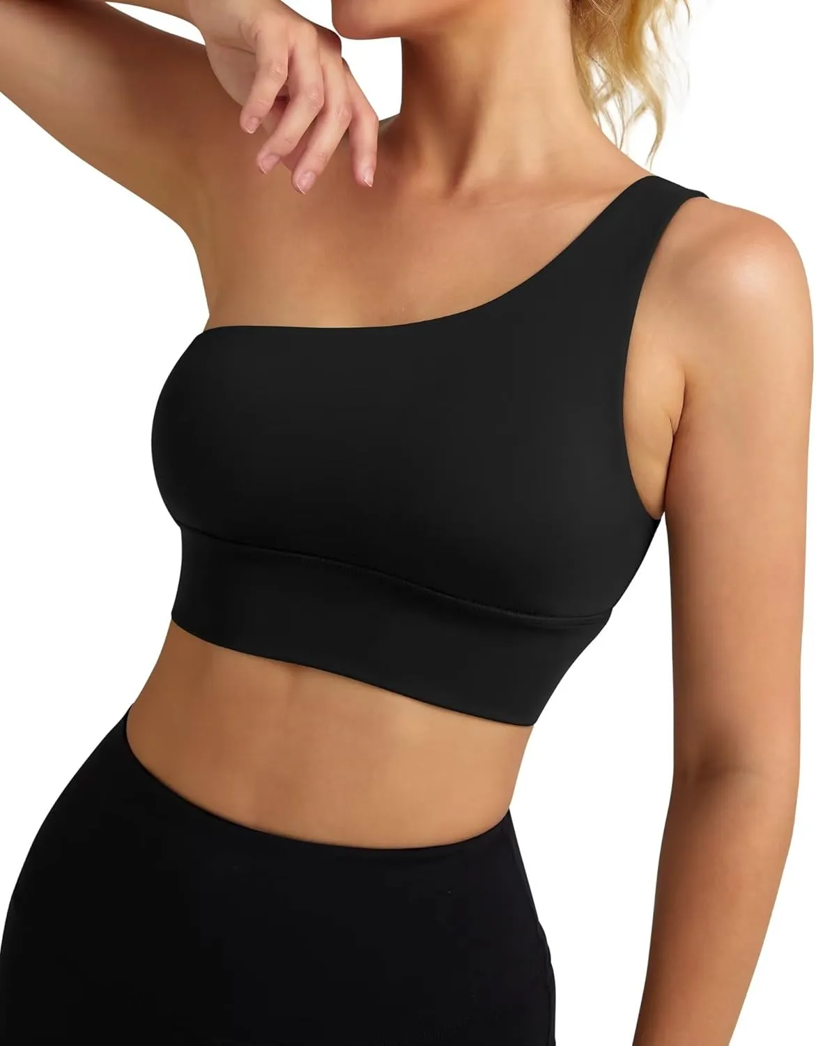QUEENIEKE Womens One Shoulder Sports Bra Workout Strap Yoga Bras Cute Low Support Tops