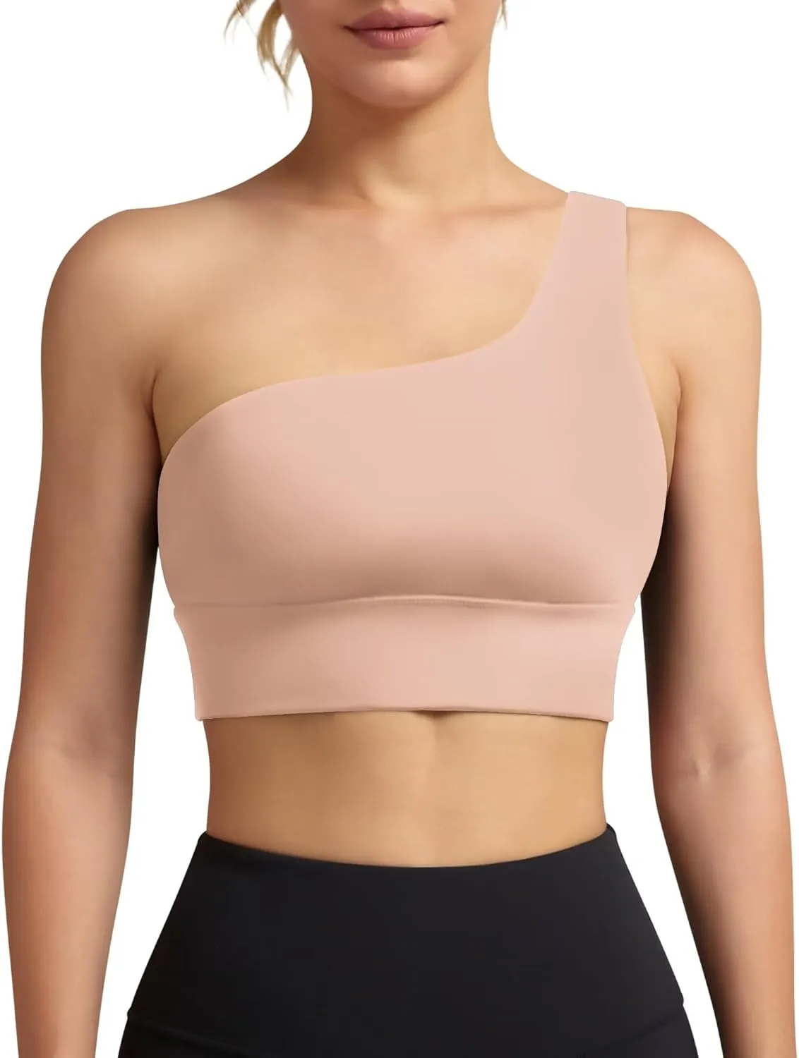 QUEENIEKE Womens One Shoulder Sports Bra Workout Strap Yoga Bras Cute Low Support Tops