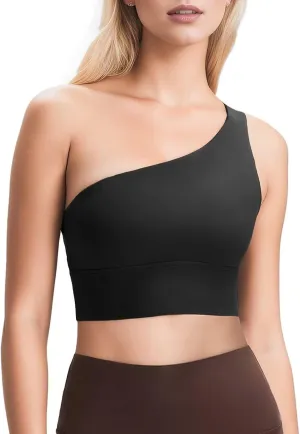 QUEENIEKE Womens One Shoulder Sports Bra Workout Strap Yoga Bras Cute Low Support Tops