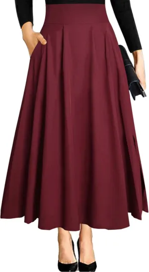 RANPHEE Women's Ankle Length High Waist A-line Flowy Long Maxi Skirt with Pockets