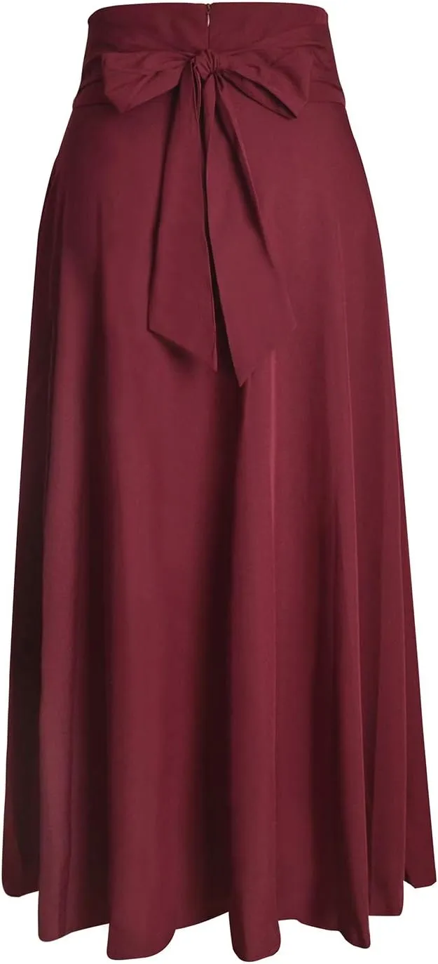 RANPHEE Women's Ankle Length High Waist A-line Flowy Long Maxi Skirt with Pockets