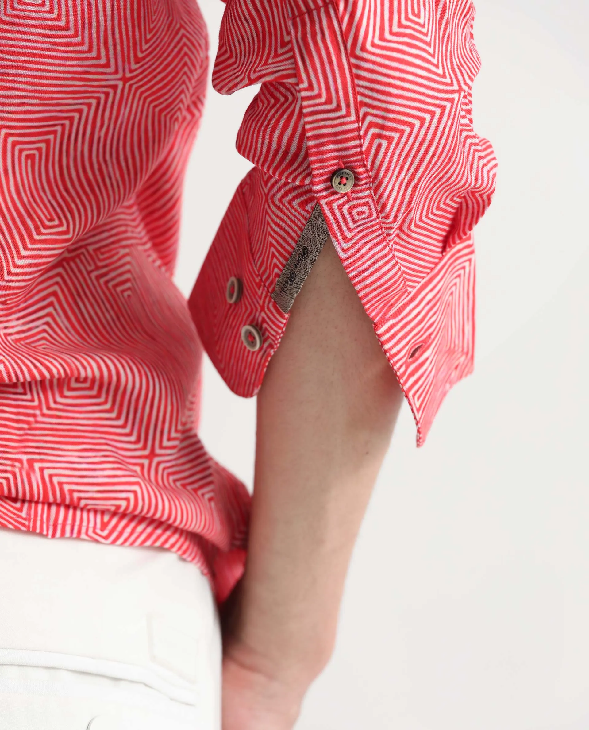 Rare Rabbit Men's Orlean Red Viscose Fabric Abstract Print Full Sleeves Shirt