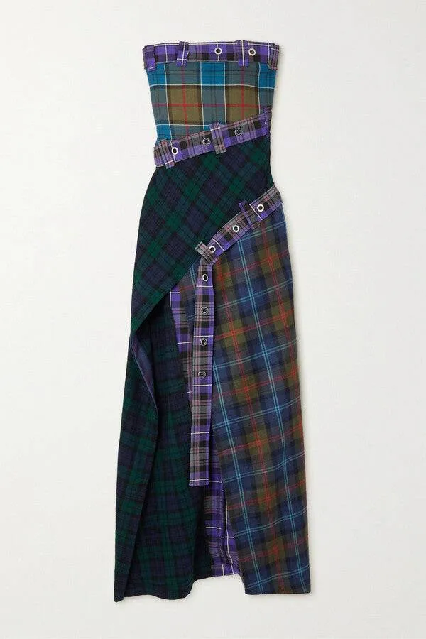 Rave Review - Shroom Belted Checked Wool Maxi Dress in Purple