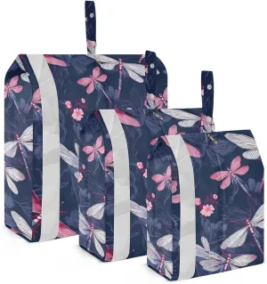 Red Dragonflies Flowers Packing Cubes for Travel 3 Set Compression Travel Bags Luggage Cubes for Packing