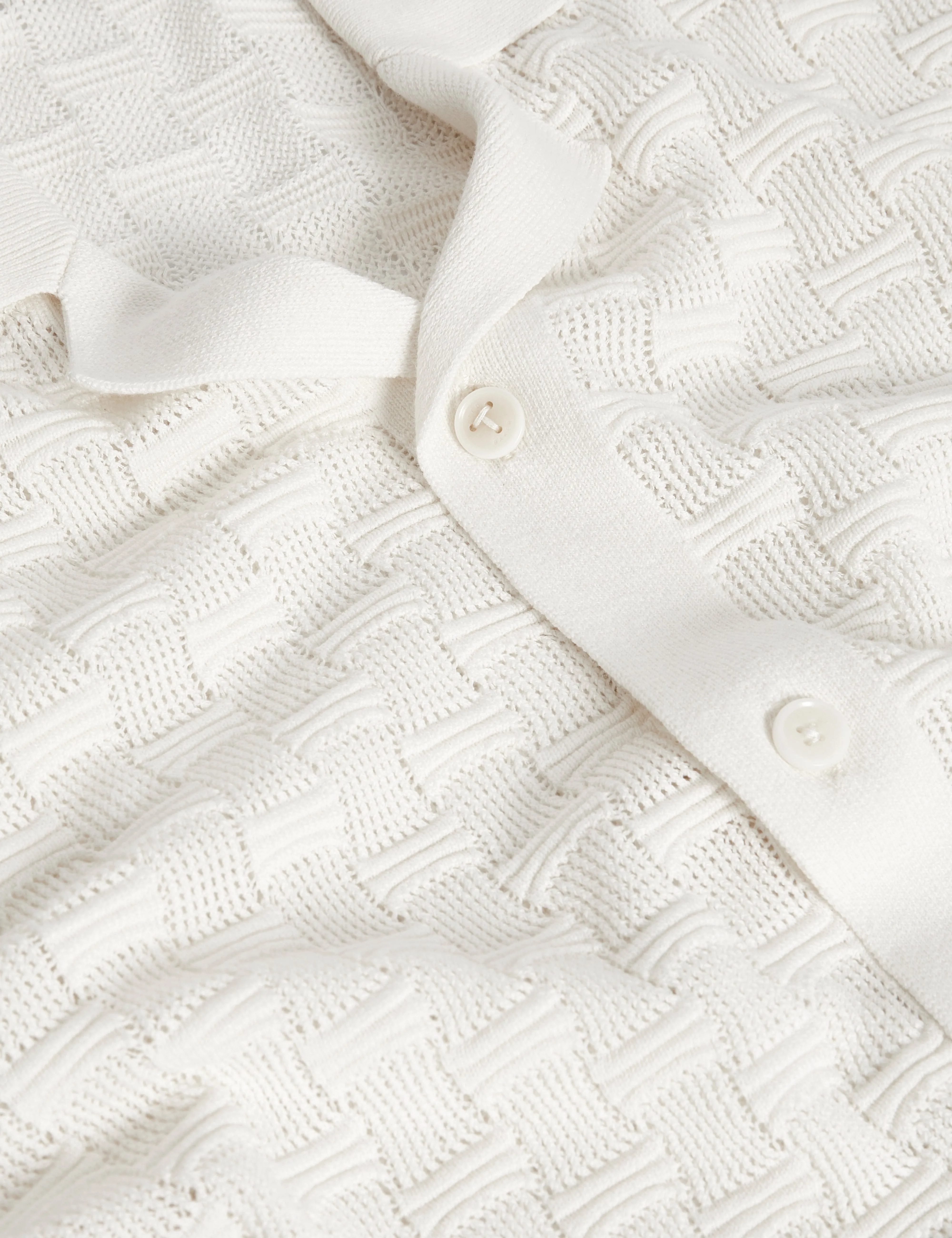 Ridges Short Sleeve Textured Silk Cotton Shirt   White