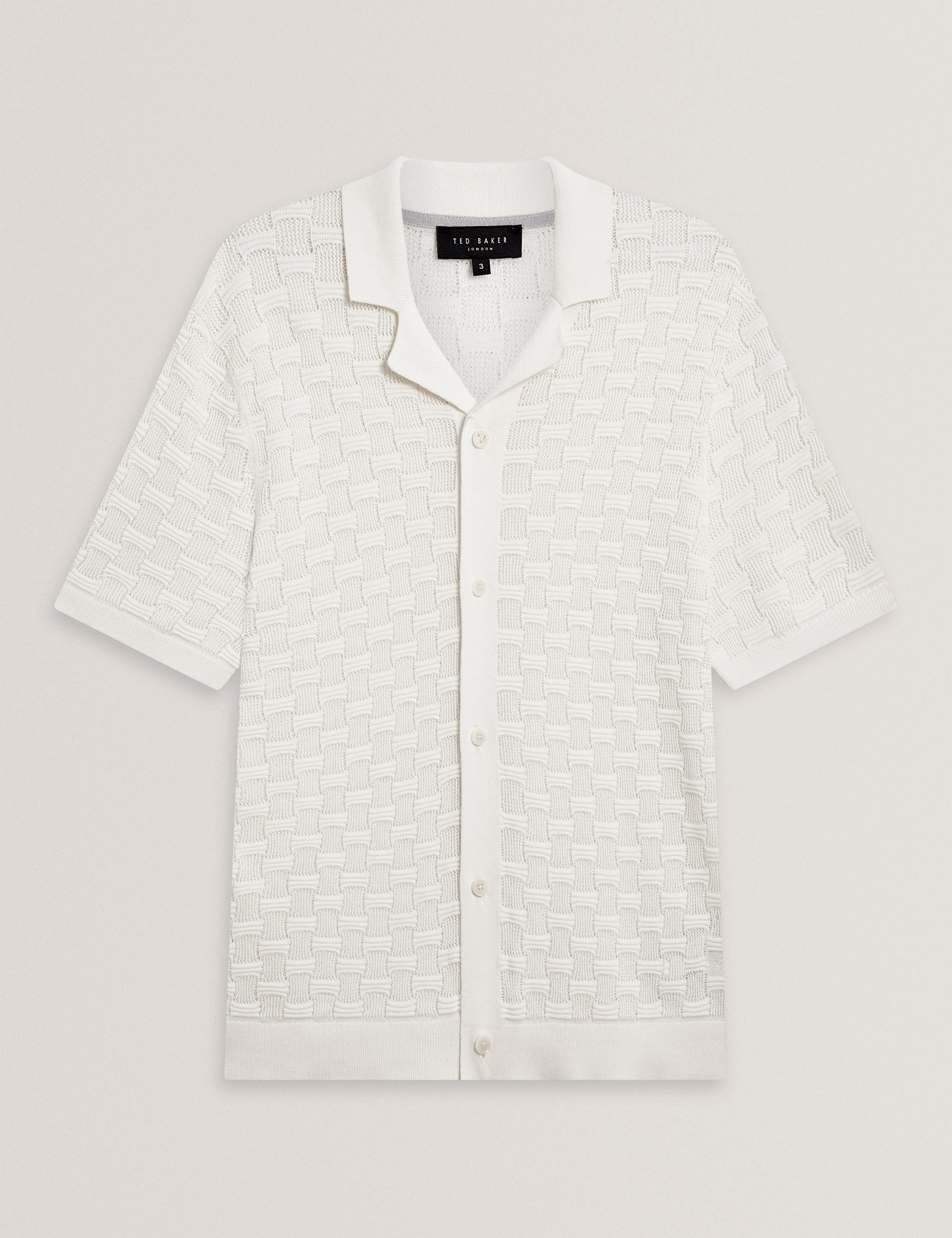 Ridges Short Sleeve Textured Silk Cotton Shirt   White