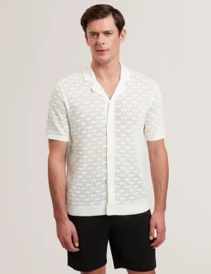 Ridges Short Sleeve Textured Silk Cotton Shirt   White