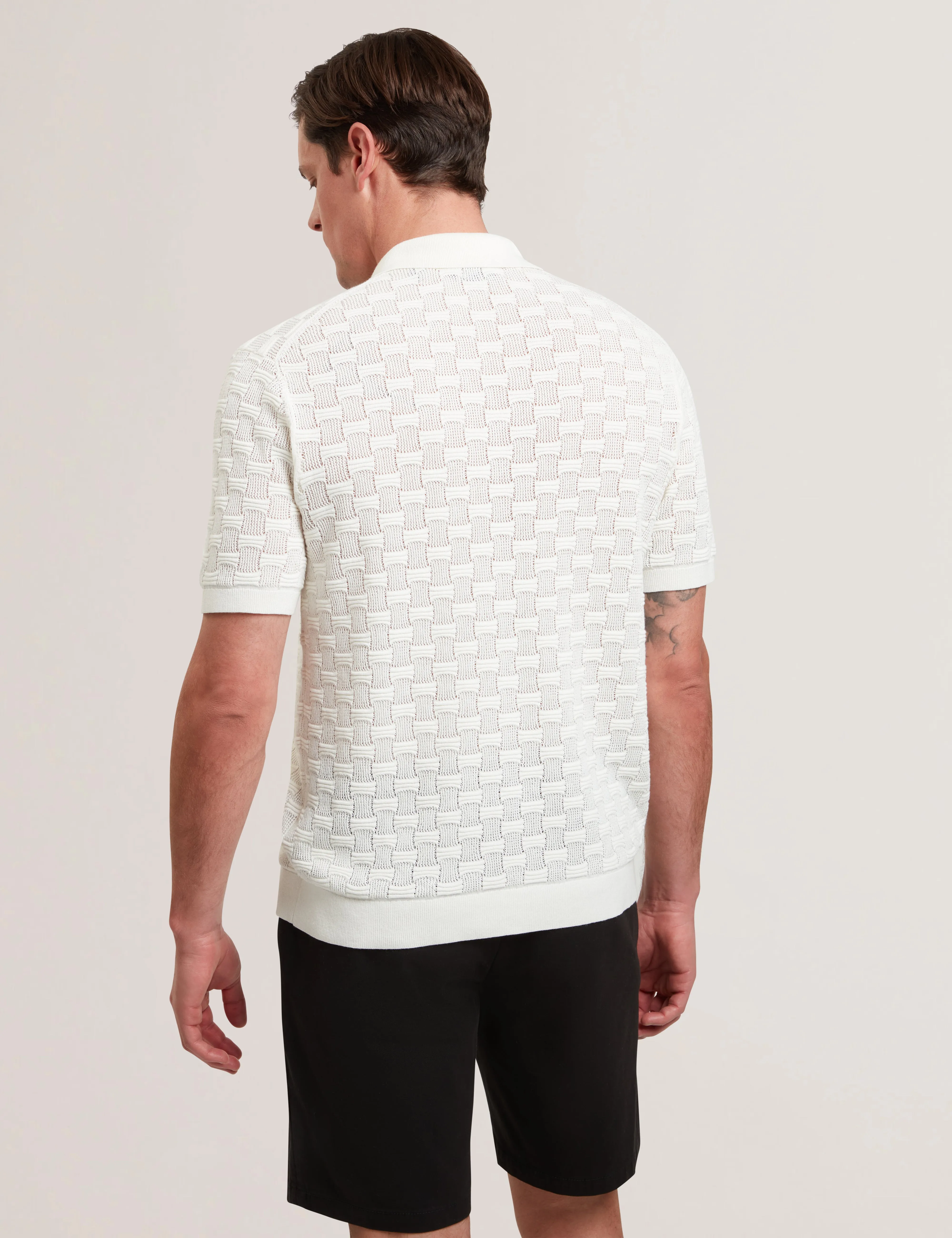 Ridges Short Sleeve Textured Silk Cotton Shirt   White
