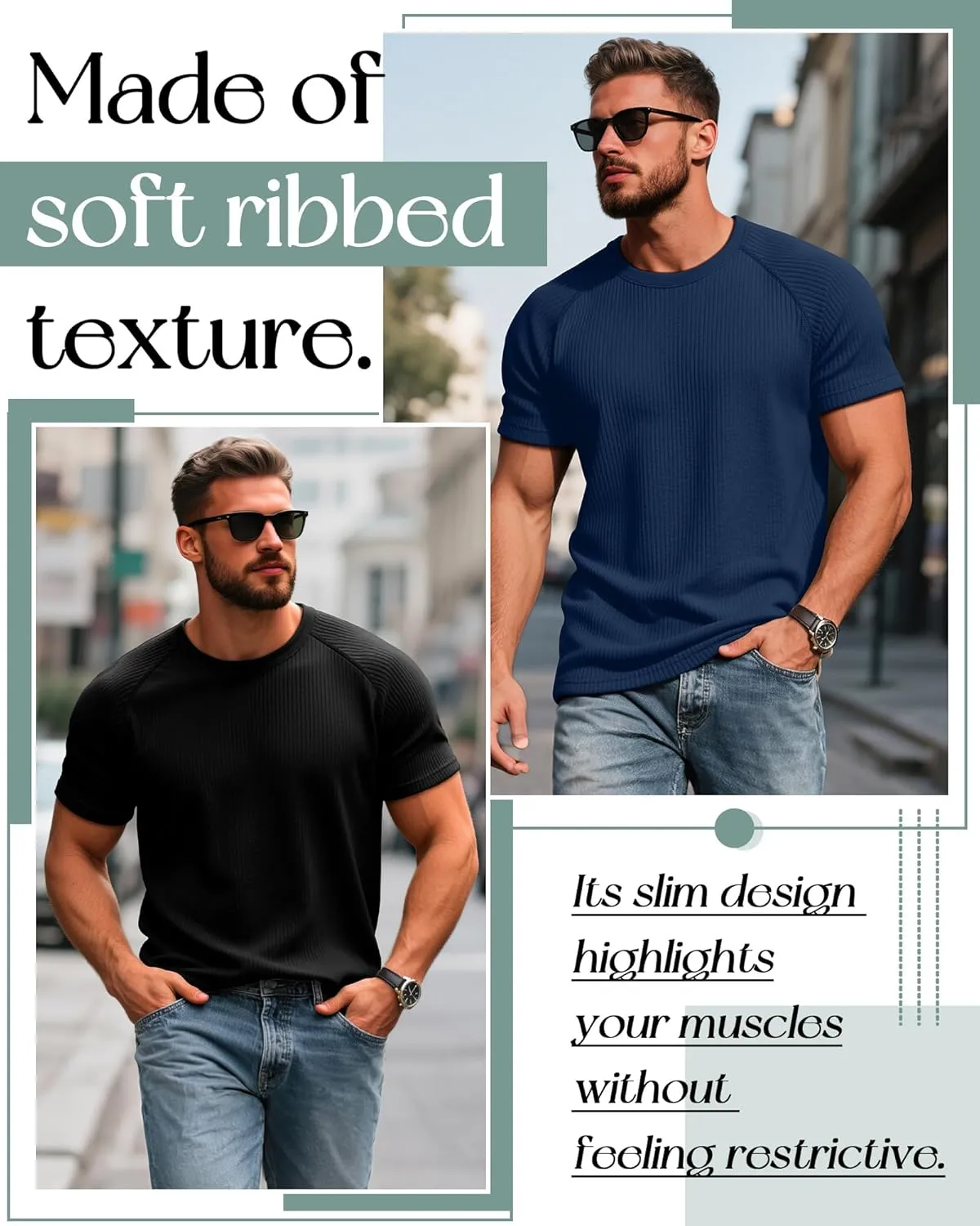 Riyiper 3 Pack Men's Big and Tall Ribbed Knit T-Shirts XL-5XL Summer Textured Casual Short Sleeve Tops Crew Neck Basic Tee