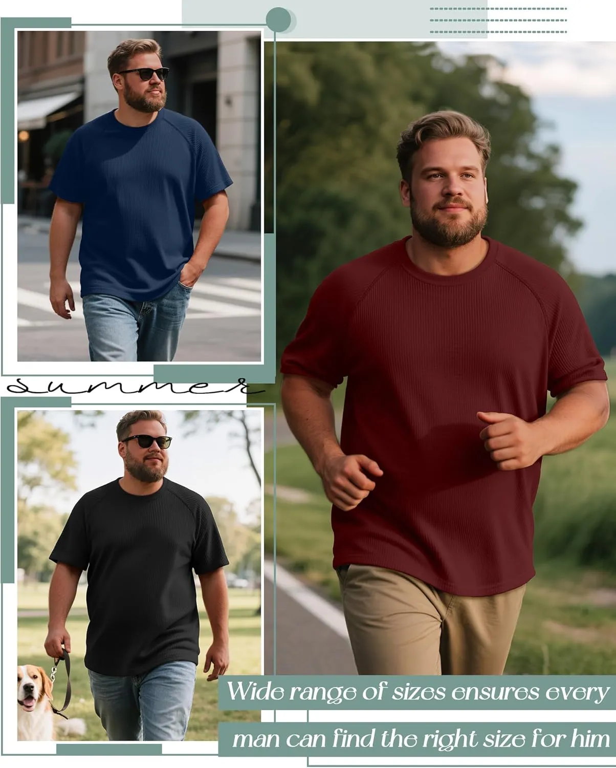 Riyiper 3 Pack Men's Big and Tall Ribbed Knit T-Shirts XL-5XL Summer Textured Casual Short Sleeve Tops Crew Neck Basic Tee