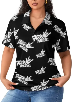 Rock Music Women's Short Sleeve Polo Shirts Quick Dry Golf Shirt Button Tops Casual Loose Tees