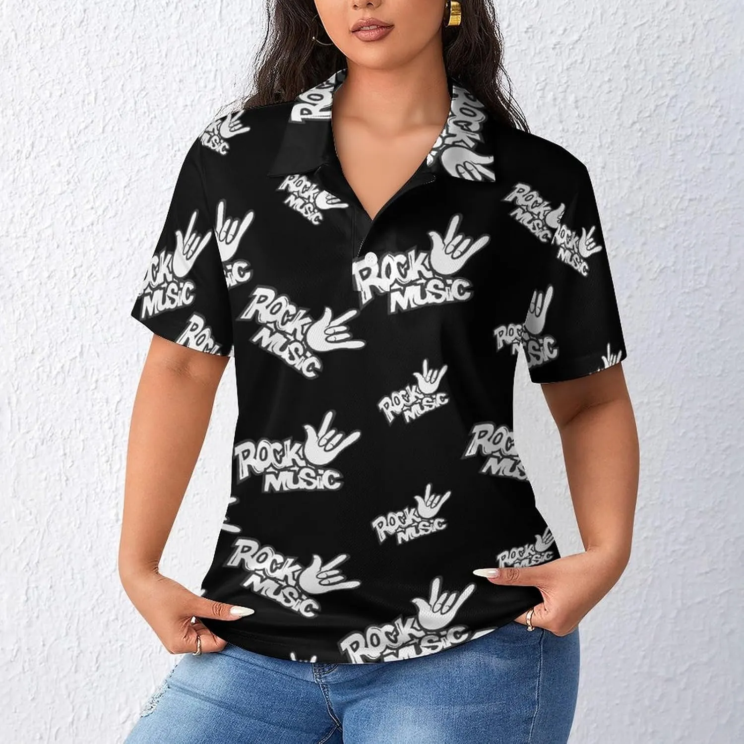 Rock Music Women's Short Sleeve Polo Shirts Quick Dry Golf Shirt Button Tops Casual Loose Tees