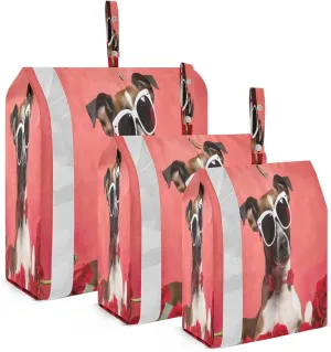 Roses Dog Valentines Day Packing Cubes for Travel 3 Set Compression Travel Bags Suitcase Organizer for Suitcases
