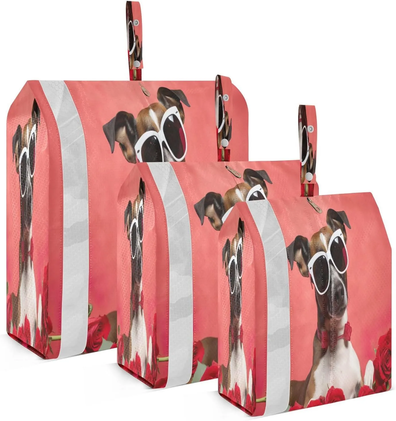 Roses Dog Valentines Day Packing Cubes for Travel 3 Set Compression Travel Bags Suitcase Organizer for Suitcases