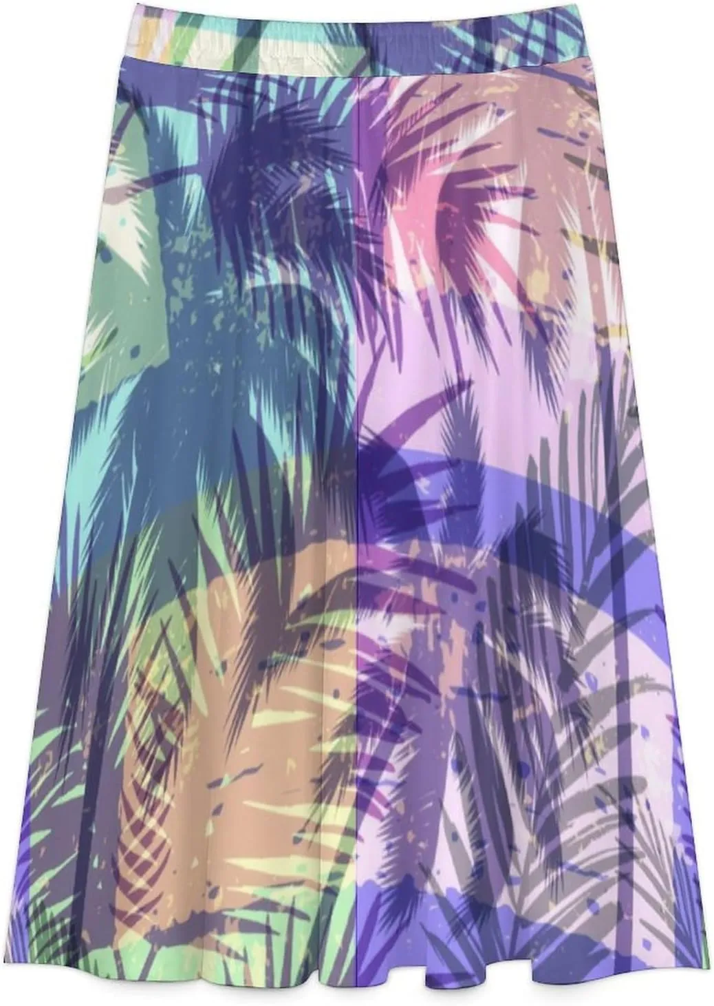 Sexy Nightfall Beach Print Midi Skirt High Elastic Waist Pleated Swing Party Skirts