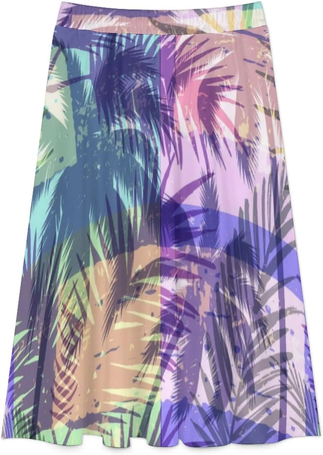 Sexy Nightfall Beach Print Midi Skirt High Elastic Waist Pleated Swing Party Skirts