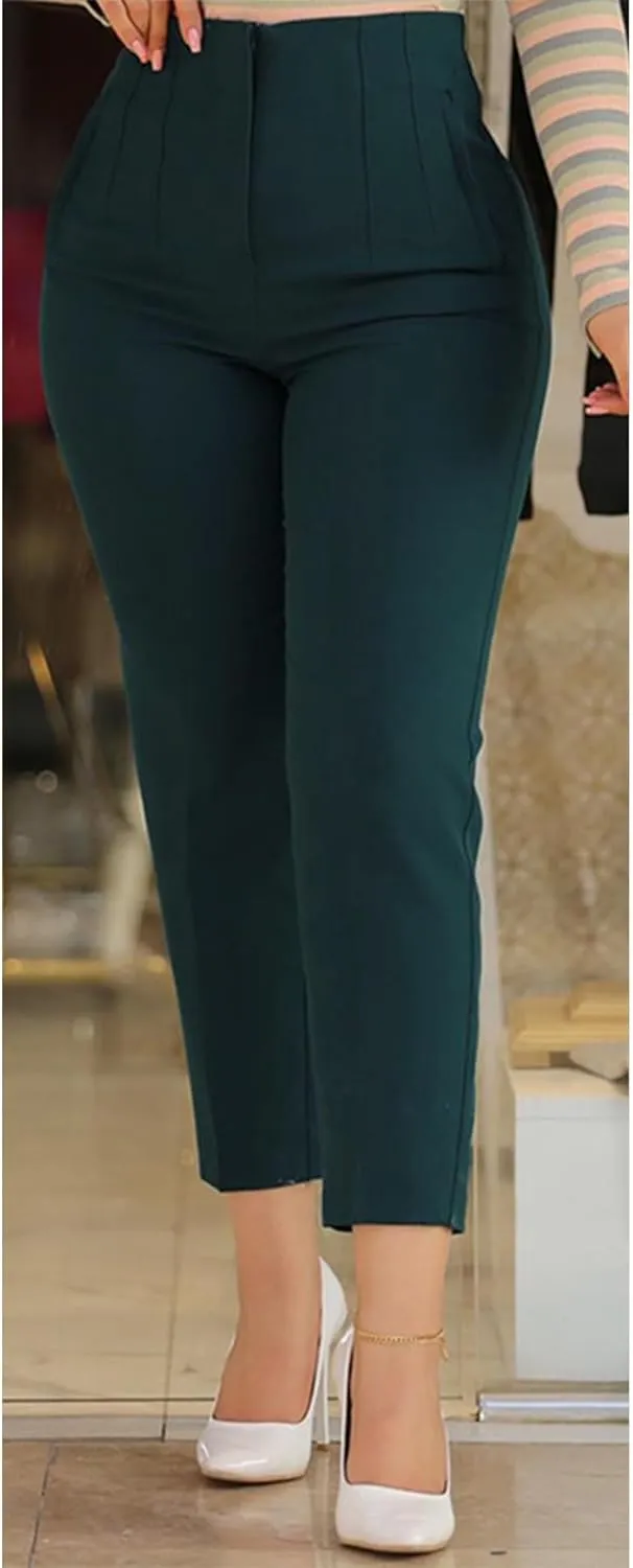 Sexyshine Women's Pleated High Waist Blazer Pants Straight Leg Loose Fit Business Work Office Lady Trousers with Pocket