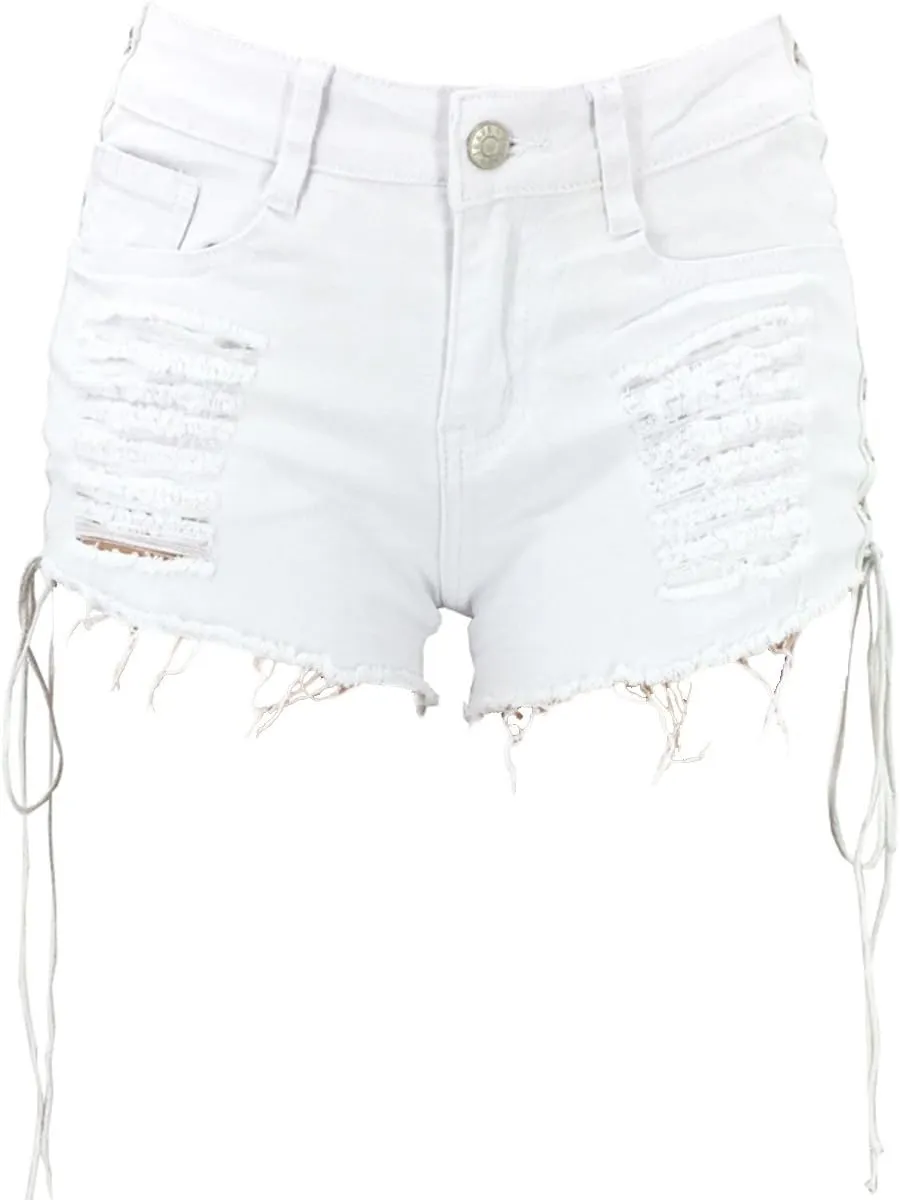 Sexyshine Women's Sexy Casual Hot Pants Cut Off Ripped Hole Lace Up Bandage Jeans Denim Shorts Clubwear