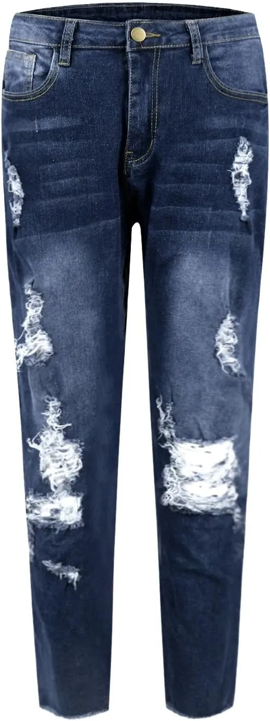 Skinny Jeans for Women Trendy Destroyed Ripped Stretchy High Waisted Jeans Casual Tummy Control Button Denim Pants