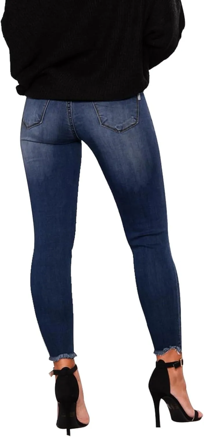 Skinny Jeans for Women Trendy Destroyed Ripped Stretchy High Waisted Jeans Casual Tummy Control Button Denim Pants