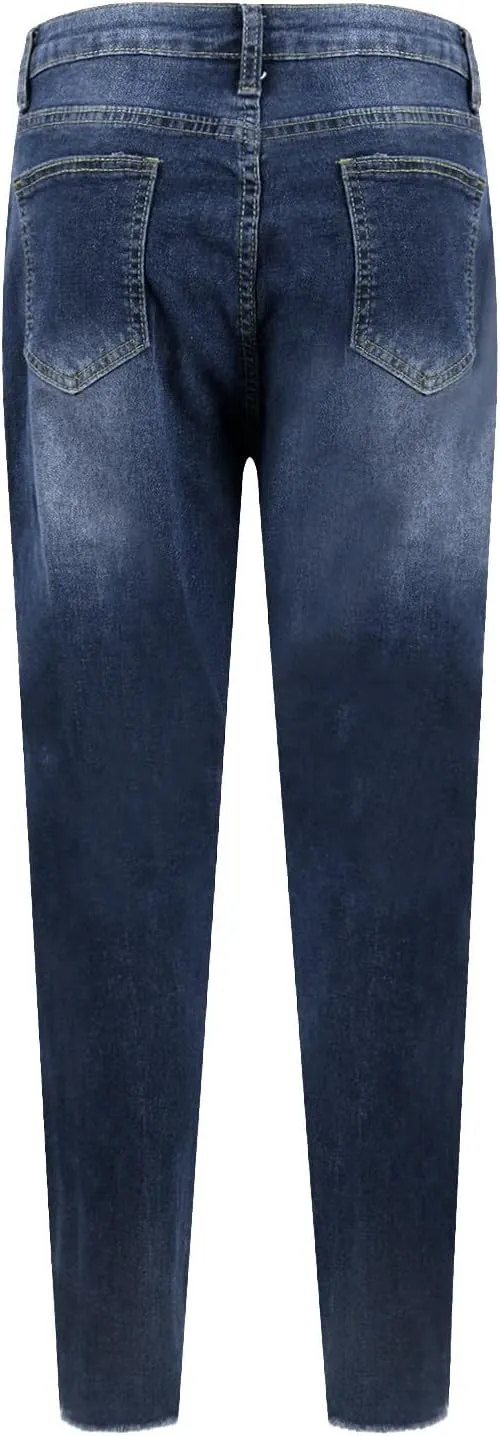 Skinny Jeans for Women Trendy Destroyed Ripped Stretchy High Waisted Jeans Casual Tummy Control Button Denim Pants