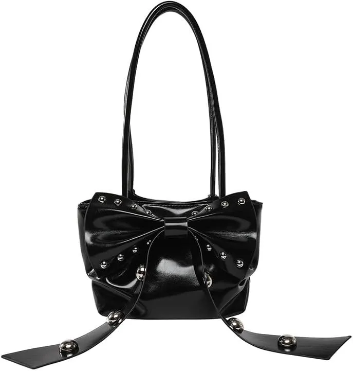 Small Coquette Purse for Women Y2k Shoulder Bag Underarm Studded Purses with Bow Aesthetic Hobo Bowknot Handbag