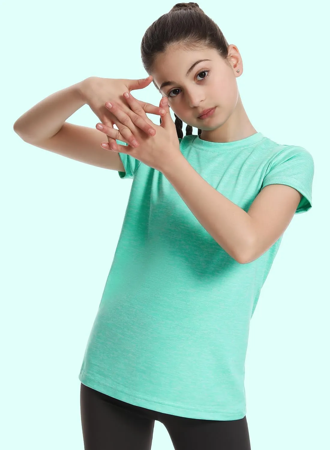 Star Vibe 5 Pack Girl's Shirts Athletic Short Sleeve Dry-Fit T-Shirts Crew Neck Active Sports Tops for Kids Teen 5-14 Years