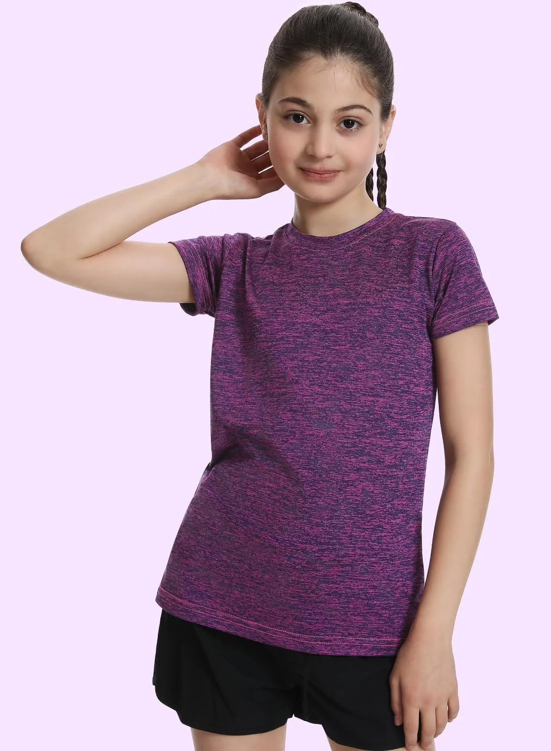 Star Vibe 5 Pack Girl's Shirts Athletic Short Sleeve Dry-Fit T-Shirts Crew Neck Active Sports Tops for Kids Teen 5-14 Years