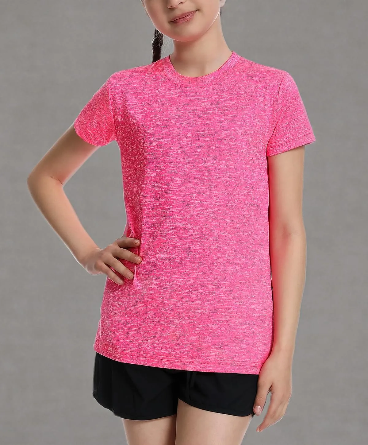 Star Vibe 5 Pack Girl's Shirts Athletic Short Sleeve Dry-Fit T-Shirts Crew Neck Active Sports Tops for Kids Teen 5-14 Years