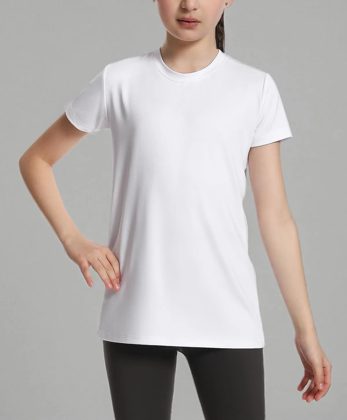 Star Vibe 5 Pack Girl's Shirts Athletic Short Sleeve Dry-Fit T-Shirts Crew Neck Active Sports Tops for Kids Teen 5-14 Years