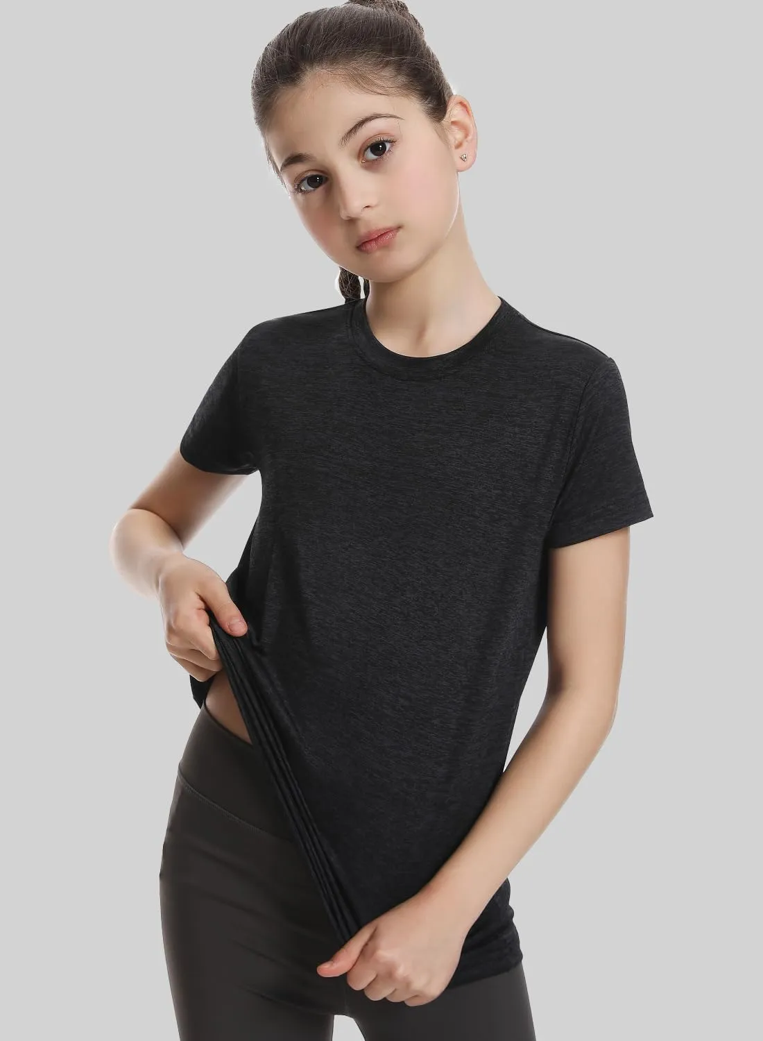Star Vibe 5 Pack Girl's Shirts Athletic Short Sleeve Dry-Fit T-Shirts Crew Neck Active Sports Tops for Kids Teen 5-14 Years