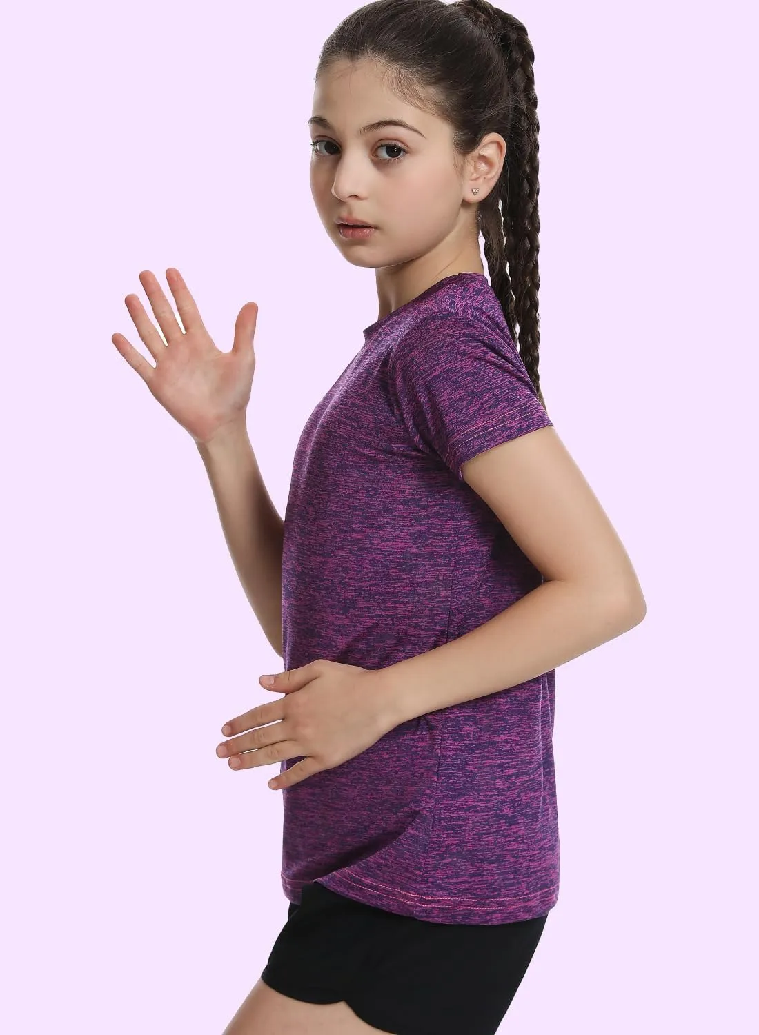 Star Vibe 5 Pack Girl's Shirts Athletic Short Sleeve Dry-Fit T-Shirts Crew Neck Active Sports Tops for Kids Teen 5-14 Years