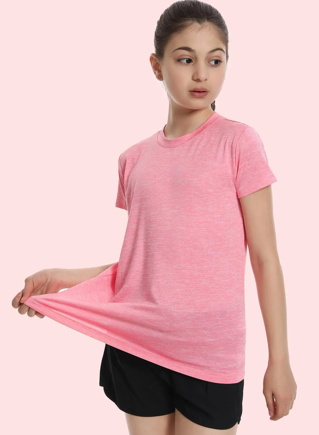 Star Vibe 5 Pack Girl's Shirts Athletic Short Sleeve Dry-Fit T-Shirts Crew Neck Active Sports Tops for Kids Teen 5-14 Years