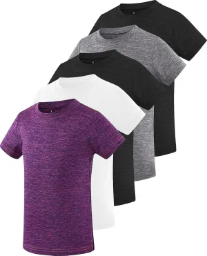 Star Vibe 5 Pack Girl's Shirts Athletic Short Sleeve Dry-Fit T-Shirts Crew Neck Active Sports Tops for Kids Teen 5-14 Years