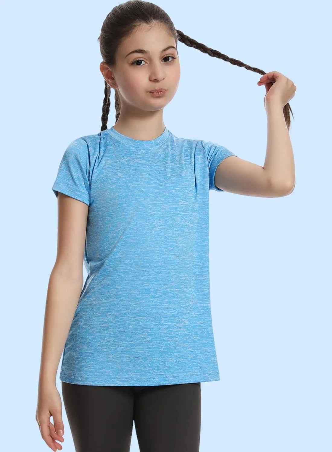 Star Vibe 5 Pack Girl's Shirts Athletic Short Sleeve Dry-Fit T-Shirts Crew Neck Active Sports Tops for Kids Teen 5-14 Years