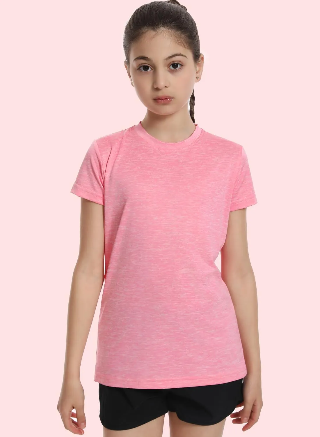 Star Vibe 5 Pack Girl's Shirts Athletic Short Sleeve Dry-Fit T-Shirts Crew Neck Active Sports Tops for Kids Teen 5-14 Years