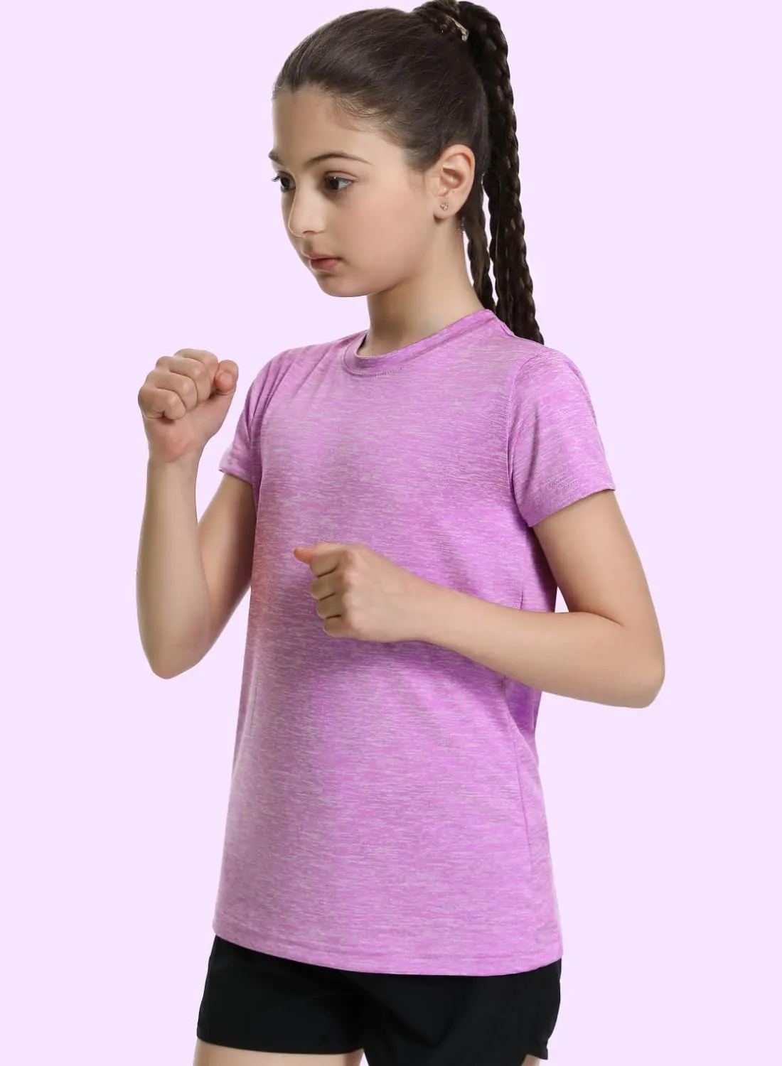Star Vibe 5 Pack Girl's Shirts Athletic Short Sleeve Dry-Fit T-Shirts Crew Neck Active Sports Tops for Kids Teen 5-14 Years