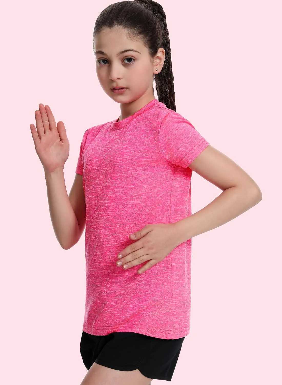 Star Vibe 5 Pack Girl's Shirts Athletic Short Sleeve Dry-Fit T-Shirts Crew Neck Active Sports Tops for Kids Teen 5-14 Years