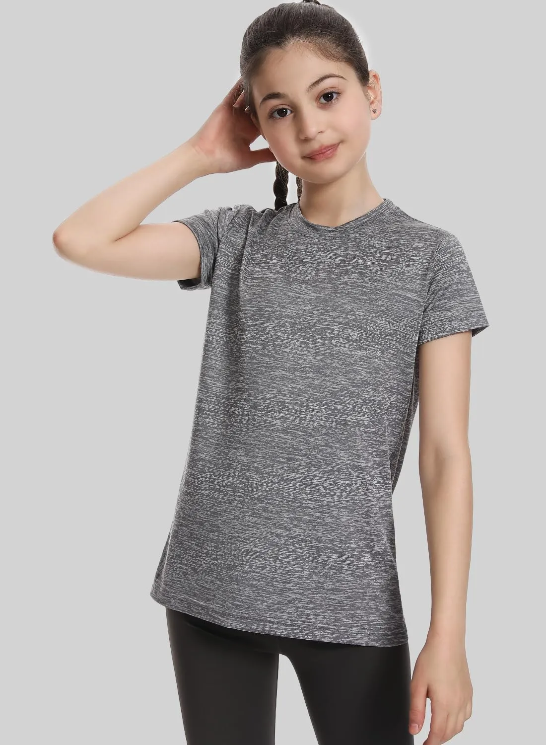Star Vibe 5 Pack Girl's Shirts Athletic Short Sleeve Dry-Fit T-Shirts Crew Neck Active Sports Tops for Kids Teen 5-14 Years
