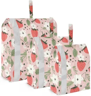 Strawberry Flower Pink Packing Cubes for Travel 3 Set Compression Travel Cubes Luggage Cubes for Travel