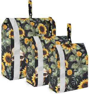 Sunflower Skulls Leaves Black Packing Cubes for Travel 3 Set Travel Bags Organizer Luggage Cubes for Travel Essentials