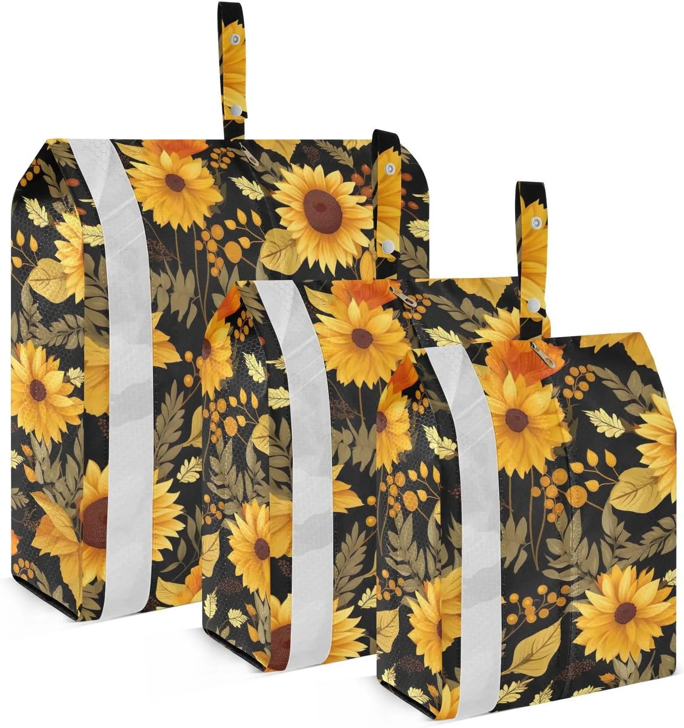 Sunflowers Leaves Black Packing Cubes for Travel 3 Set Packing Travel Organizer Cubes Luggage Bags Organizer for Luggage