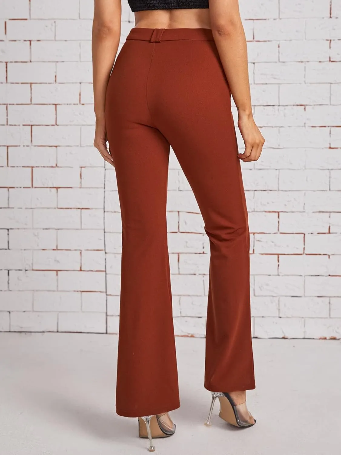 SweatyRocks Women's Casual High Waist Flare Leg Bell Bottom Pants Work Office Trousers