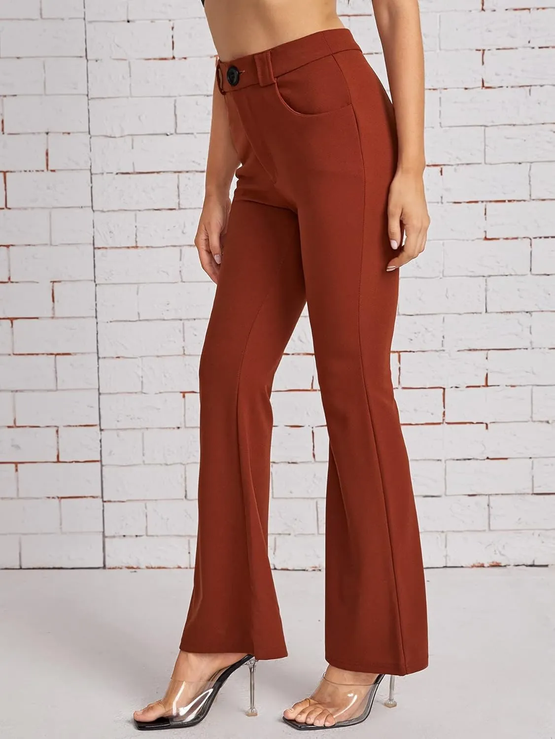 SweatyRocks Women's Casual High Waist Flare Leg Bell Bottom Pants Work Office Trousers
