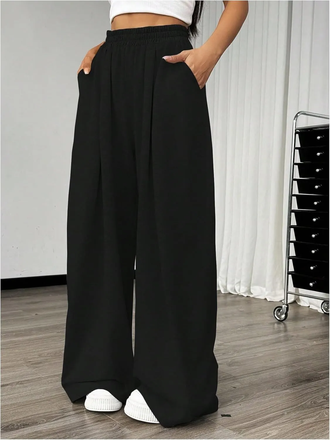 SweatyRocks Women's Wide Leg Pants Elastic High Waist Loose Athletic Sweatpants with Pockets