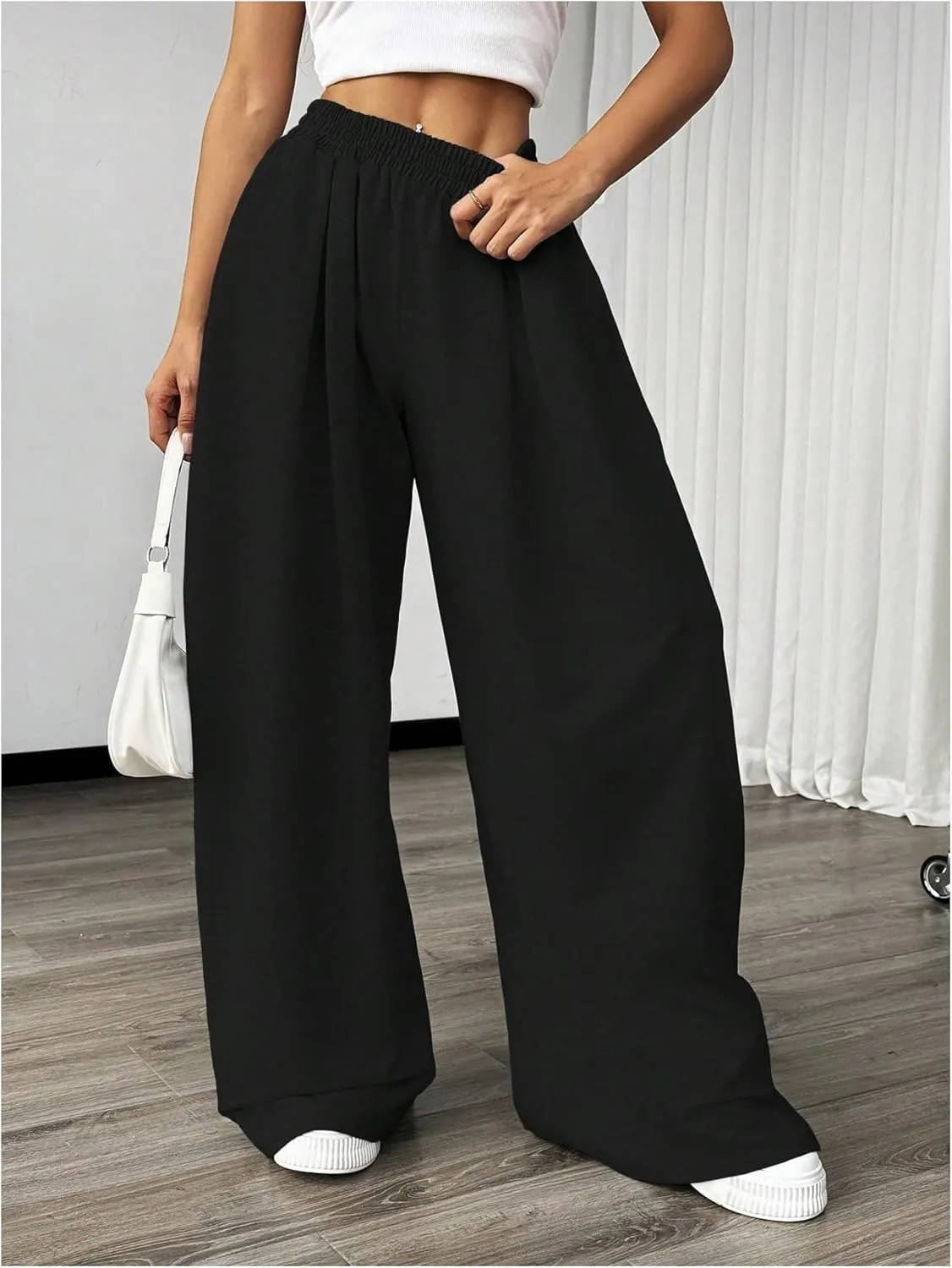 SweatyRocks Women's Wide Leg Pants Elastic High Waist Loose Athletic Sweatpants with Pockets